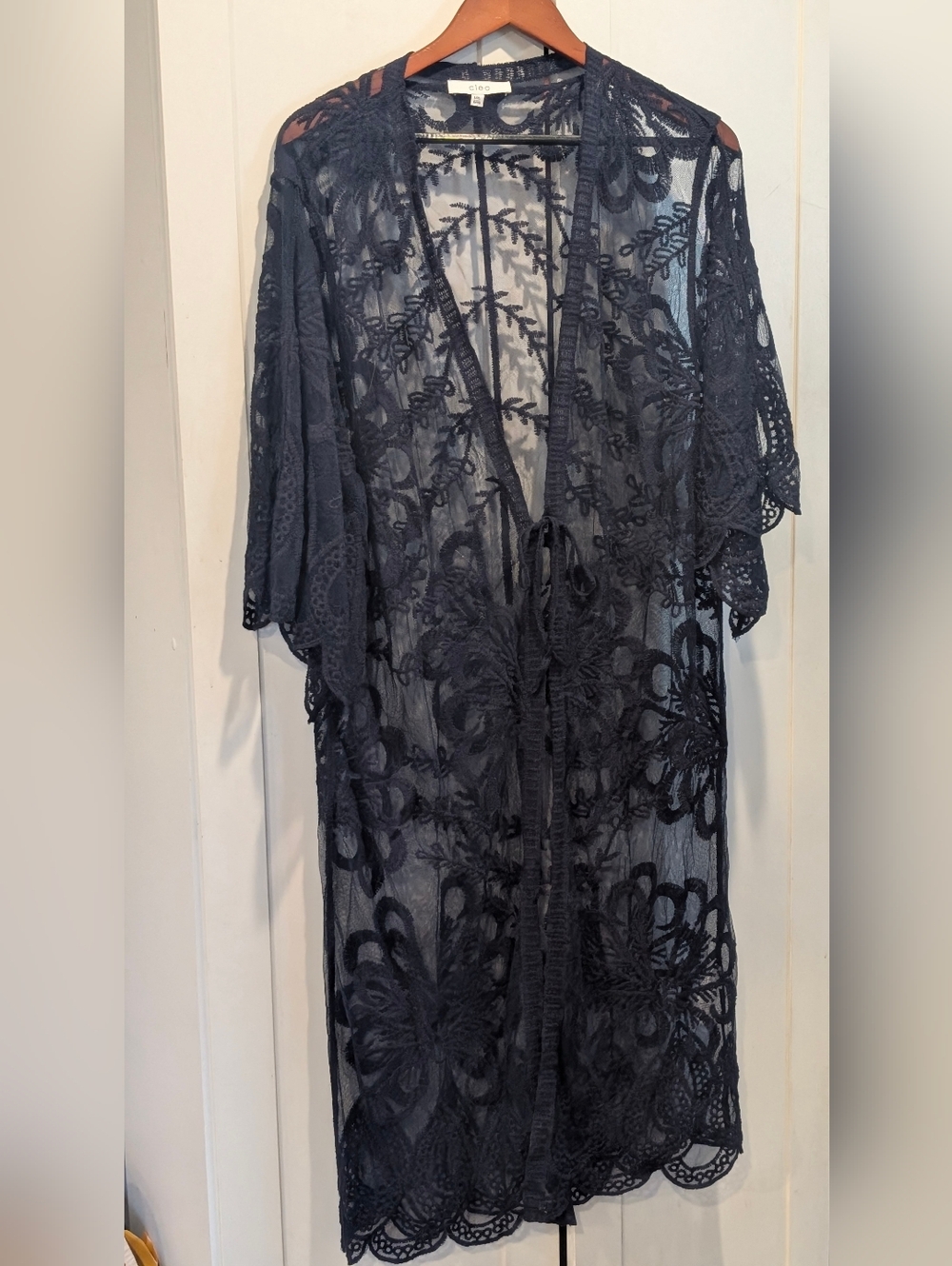 cleo Navy Blue Lace Sheer Kimono Blazer